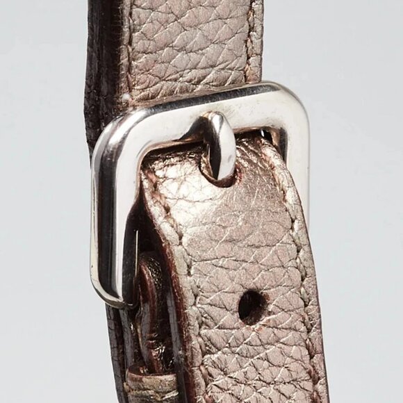 Prada Pewter Vitello Daino Leather Zip Top Hobo Bag - Picture 12 of 12